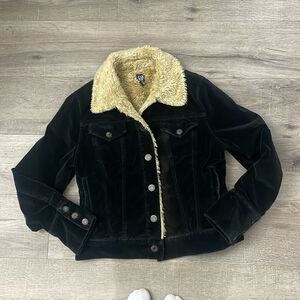 Vintage Gap Fur Line Black Velvet Small Jacket with Snap Buttons